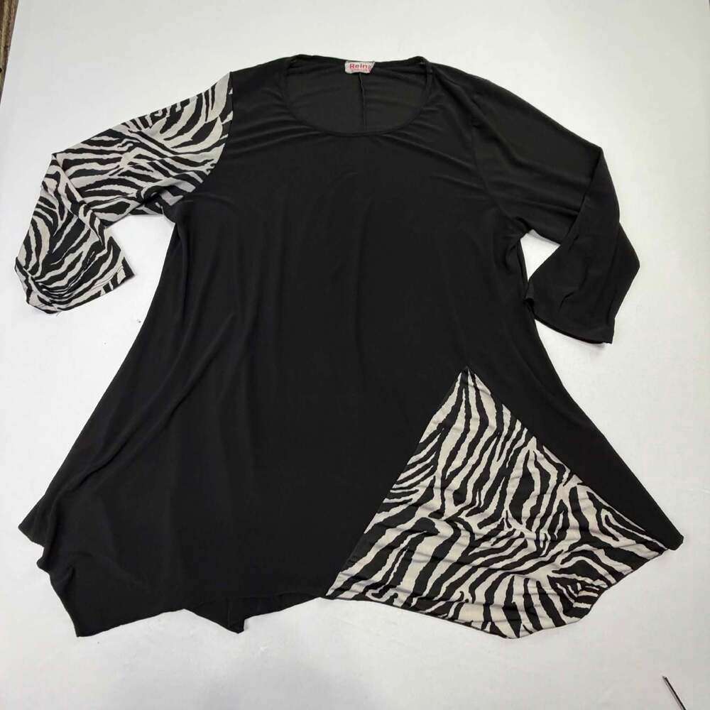 Reina Black Asymmetrical Tunic Top with Zebra Print Accents
